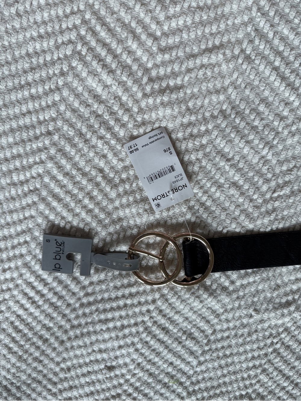 Nordstrom Black Leather Belt with Gold Double-Ring Buckle